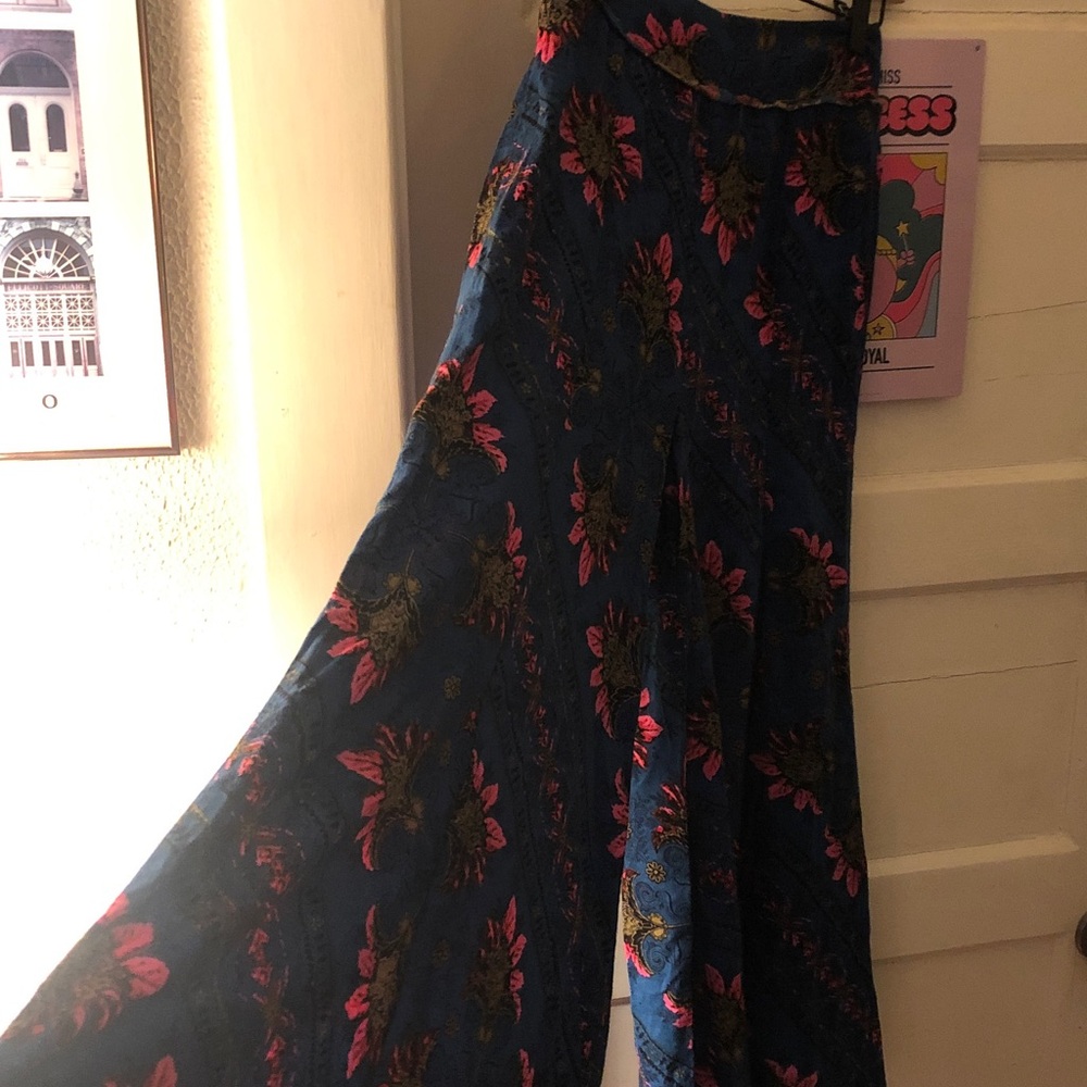 Free People Blue Wide-Leg Jumpsuit with Pink Floral Print - Picture 4 of 12